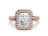 Rose gold Radiant Halo Diamond Engagement Ring with Split Shank Band and Four-Prong Setting_6