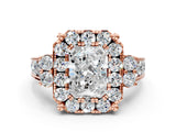 Rose gold Radiant Halo Diamond Engagement Ring with Split Shank and Four-Prong Setting