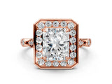 Rose gold Radiant Halo Diamond Engagement Ring with Twisted Band and Four-Prong Setting 1