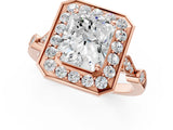 Rose gold Radiant Halo Diamond Engagement Ring with Twisted Band and Four-Prong Setting 2