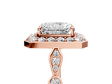 Rose gold Radiant Halo Diamond Engagement Ring with Twisted Band and Four-Prong Setting