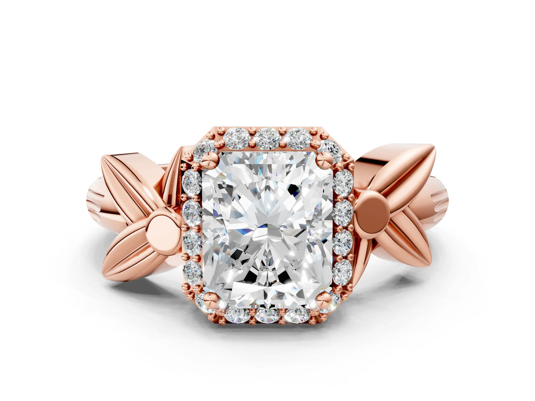 Rose gold Radiant Halo Diamond Floral Band with Four-Prong Setting_76