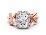Rose gold Radiant Halo Diamond Floral Band with Four-Prong Setting_76