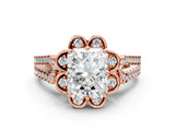 Rose gold Radiant Halo Diamond Floral Split Shank Engagement Ring 1