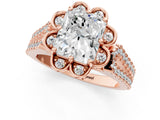 Rose gold Radiant Halo Diamond Floral Split Shank Engagement Ring 2