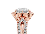Rose gold Radiant Halo Diamond Floral Split Shank Engagement Ring