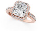 Rose gold Radiant Halo Diamond Pavé Band Ring with Prong Setting_21