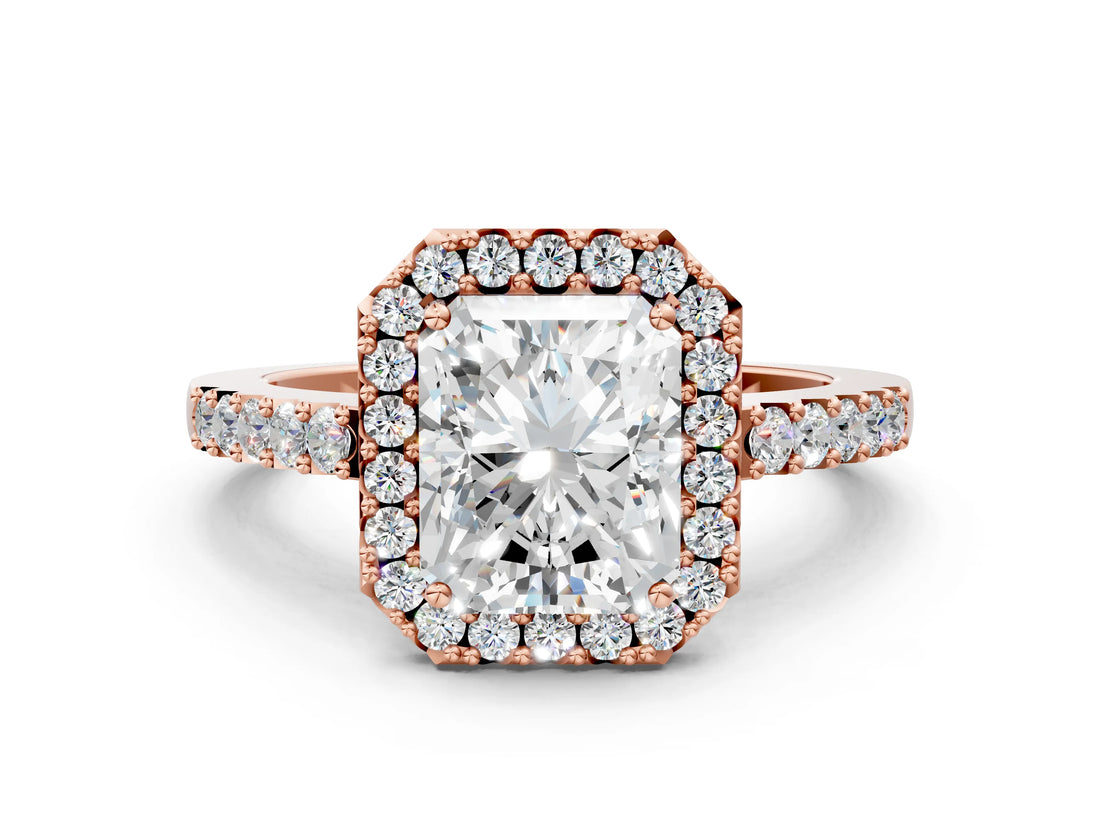 Rose gold Radiant Halo Diamond Pavé Solitaire Ring_39