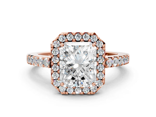 Rose gold Radiant Halo Diamond Pavé Solitaire Ring