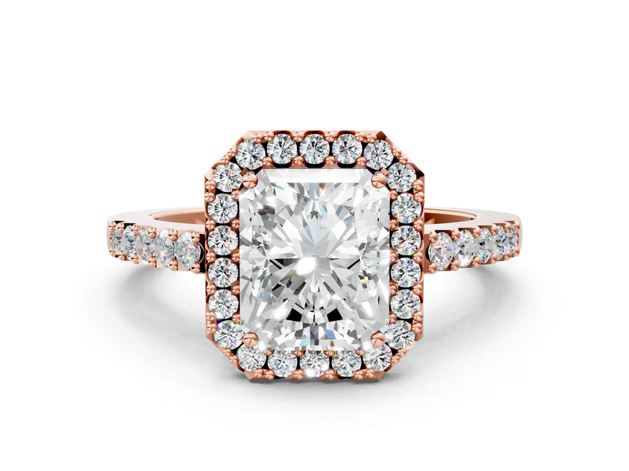 Rose gold Radiant Halo Diamond Pavé Solitaire Ring