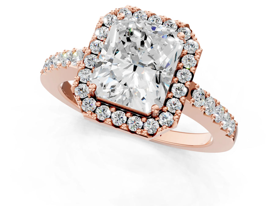 Rose gold Radiant Halo Diamond Pavé Solitaire Ring