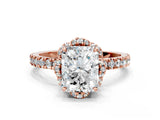 Rose gold Radiant Halo Diamond Pave Band Ring with Four-Prong Setting_15