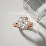 Rose gold Radiant Halo Diamond Ring with Cathedral Band and Four-Prong Setting_15