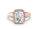 Rose gold Radiant Halo Diamond Ring with Cathedral Band and Four-Prong Setting_61