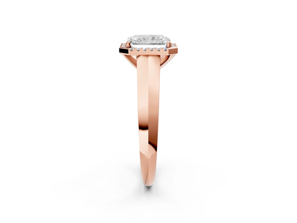 Rose gold Radiant Halo Diamond Ring with Cathedral Band and Four-Prong Setting
