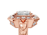 Rose gold Radiant Halo Diamond Ring with Milgrain Bezel and Prong Setting_11