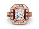 Rose gold Radiant Halo Diamond Ring with Milgrain Bezel and Prong Setting_6