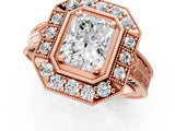 Rose gold Radiant Halo Diamond Ring with Milgrain Bezel and Prong Setting_7