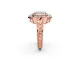 Rose gold Radiant Halo Diamond Ring with Milgrain Bezel and Prong Setting_8