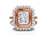 Rose gold Radiant Halo Diamond Ring with Milgrain Edge and Round Prong Setting_26