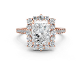 Rose gold Radiant Halo Diamond Ring with Pavé Band and Prong Setting_37