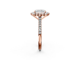 Rose gold Radiant Halo Diamond Ring with Pavé Band and Prong Setting_39