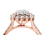 Rose gold Radiant Halo Diamond Ring with Pavé Band and Prong Setting_41