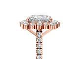 Rose gold Radiant Halo Diamond Ring with Pavé Band and Prong Setting_42