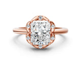 Rose gold Radiant Halo Diamond Ring with Round Cluster Setting, Solitaire Band, and Four-Prong Setting_49