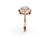 Rose gold Radiant Halo Diamond Ring with Split Shank and Four-Prong Setting_55
