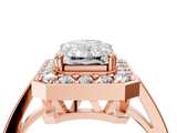 Rose gold Radiant Halo Diamond Ring with Split Shank and Four-Prong Setting_57