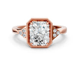 Rose gold Radiant Halo Diamond Ring with Tapered Band and Four-Prong Setting_3