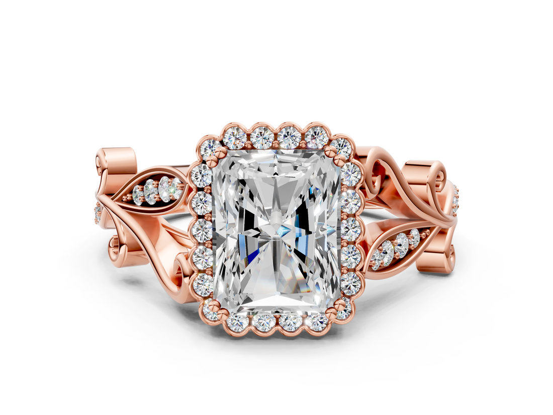 Rose gold Radiant Halo Diamond Ring with Vintage Split Shank and Four-Prong Setting_20