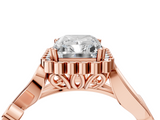 Rose gold Radiant Halo Diamond Ring with Vintage Split Shank and Four-Prong Setting_24