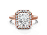 Rose gold Radiant Halo Diamond Solitaire with Pavé Band and Four-Prong Setting_90