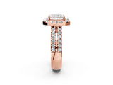 Rose gold Radiant Halo Diamond Split Shank Engagement Ring with Prong Setting_100