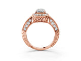 Rose gold Radiant Halo Diamond Split Shank Ring with Milgrain Detail_67