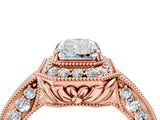 Rose gold Radiant Halo Diamond Split Shank Ring with Milgrain Detail_68