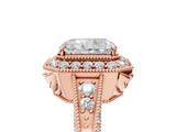 Rose gold Radiant Halo Diamond Split Shank Ring with Milgrain Detail_69