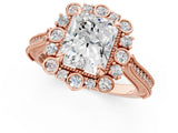 Rose gold Radiant Halo Milgrain Pave Diamond Ring with Four-Prong Setting 1