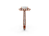 Rose gold Radiant Halo Milgrain Pave Diamond Ring with Four-Prong Setting 2