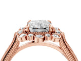 Rose gold Radiant Halo Milgrain Pave Diamond Ring with Four-Prong Setting 4