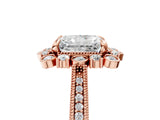 Rose gold Radiant Halo Milgrain Pave Diamond Ring with Four-Prong Setting 5