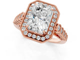 Rose gold Radiant Halo Milgrain Solitaire with Bezel Set Side Stones and Pave Band_33