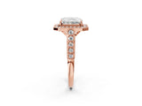 Rose gold Radiant Halo Milgrain Solitaire with Bezel Set Side Stones and Pave Band_34