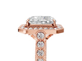 Rose gold Radiant Halo Milgrain Solitaire with Bezel Set Side Stones and Pave Band_37