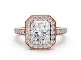 Rose gold Radiant Halo Pavé Diamond Engagement Ring with Bezel Setting_19