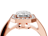 Rose gold Radiant Halo Pavé Diamond Engagement Ring with Bezel Setting_23