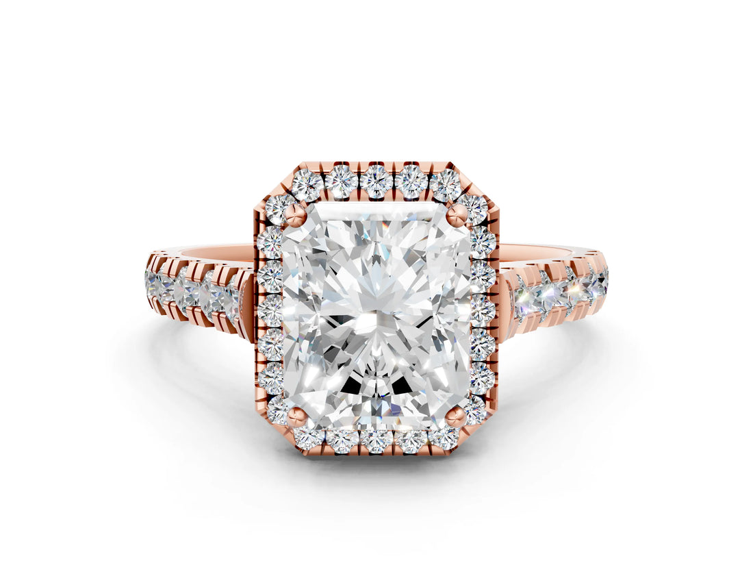 Rose gold Radiant Halo Pavé Diamond Engagement Ring with Four-Prong Setting_26