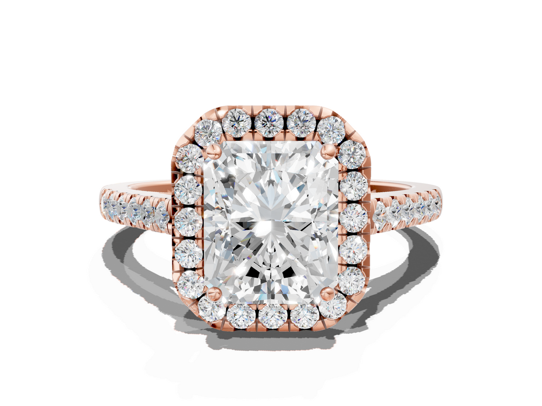 Rose gold Radiant Halo Pavé Diamond Engagement Ring with Four-Prong Setting_3